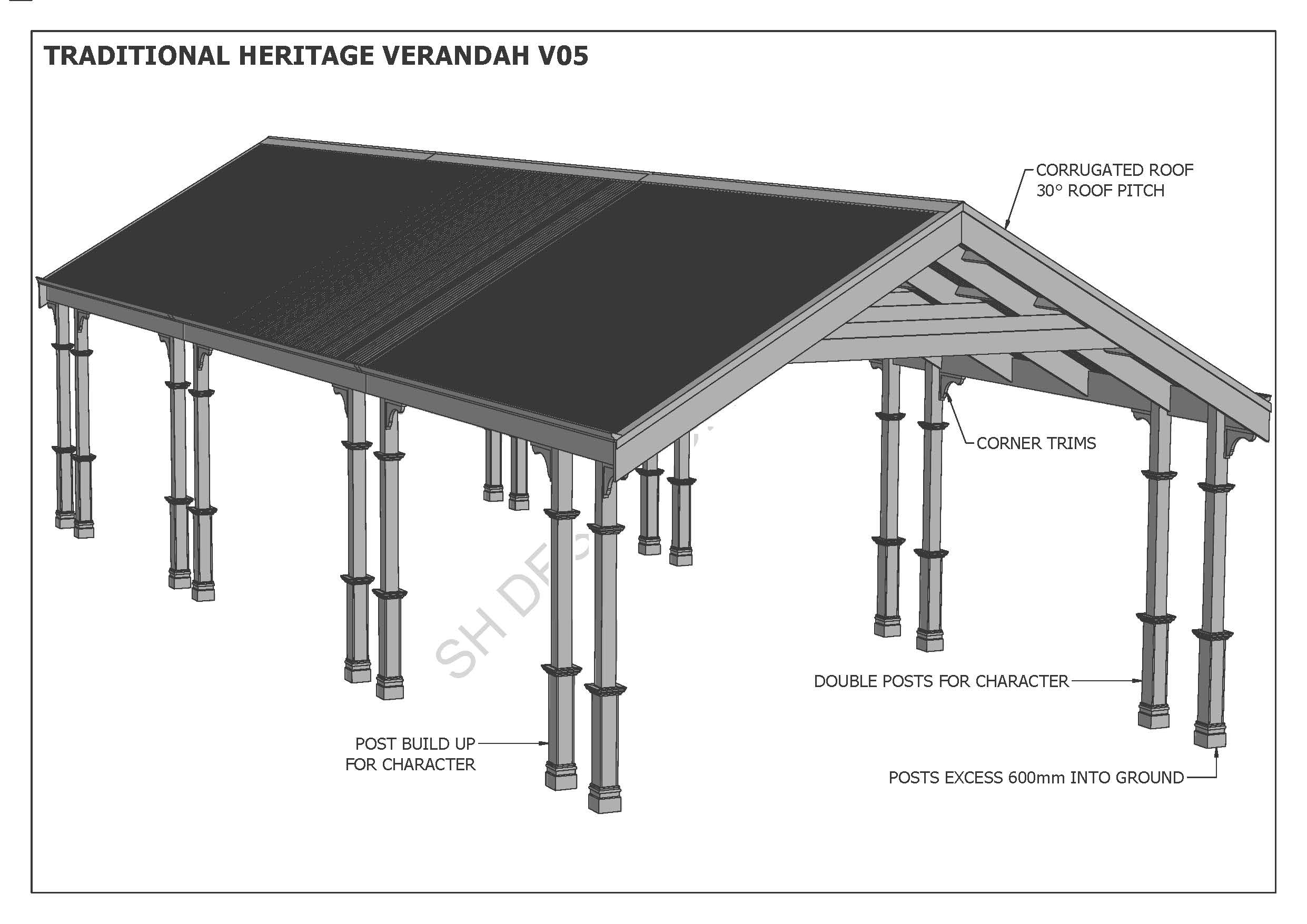 V04 TRADITIONAL HERITAGE CARPORT VERANDAH Full Building Plans 